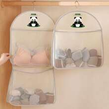 1pc Panda-Themed Nylon Hanging Storage Organizer For Underwear & Socks - Breathable Mesh Wall Or Door Mounted Bag With Multiple Compartments, Ideal For Bedroom, Bathroom & Kitchen, Portable Closet