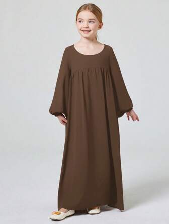 Robe casual ample à manches longues pour jeune fille, style minimaliste et sobre