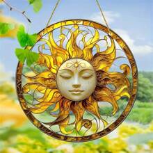 1 pieza, Impresión plana 2D, Atrapasol del dios sol dorado, Atrapasoles de jardín (20cm x 20cm), Decoración colgante de ventana de acrílico con vidrio teñido, Adecuado para decoración del hogar en cualquier temporada, club, escuelas, arte de pared, sala de estar, decoración de bodas, regalo de cumpleaños, regalo ideal