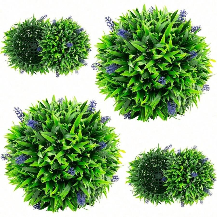 12 Inch Artificial Lavender Topiary Balls Set Of 2, Outdoor Faux Greenery Balls With Flowers, Fake Plant Sphere, Round Artificial Plant Balls For Front Door, Porch, Backyard, Home Décor