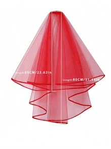 新娘婚纱头纱，女士新娘头纱，简约薄纱大教堂头纱，适合单身派对和婚礼单身派对 W-V-1 - 紅色 - 查看 3