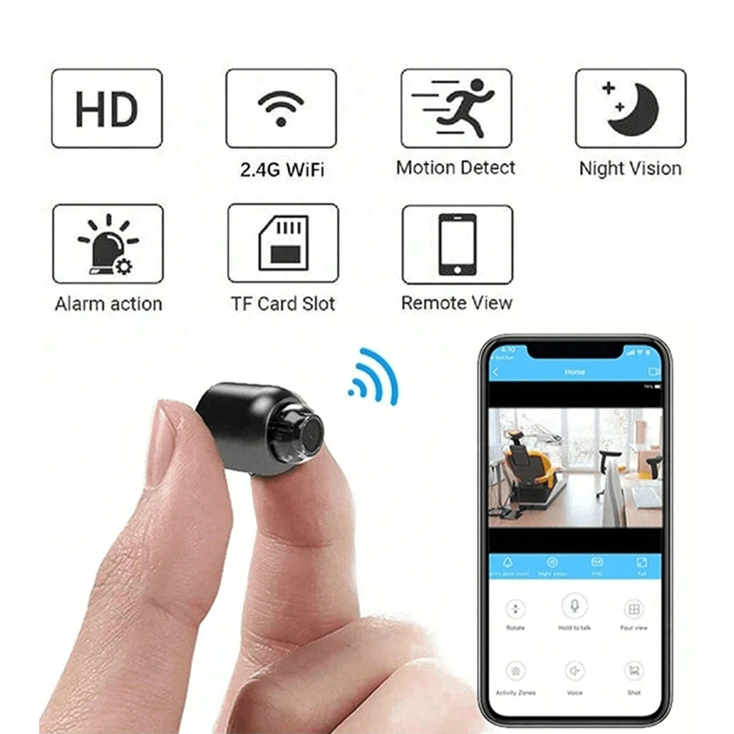 1080P 迷你 WiFi 安全摄像头，2.4G WiFi 监控摄像头，带夜视、运动检测、家庭安全摄像头、广角 IP 摄像头