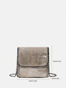 Chain Strap Soft Crossbody Bag With Metallic Feel - Grey - View 5