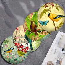 4 件/套鸟类系列 - 彩色鸟类图案主题 - 彩色印刷木制耐热杯垫，适合感恩节、圣诞节、万圣节装饰、礼物和节日派对