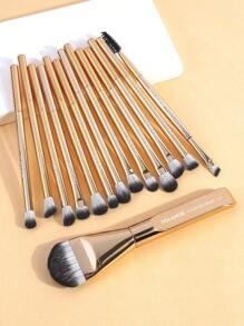 MAANGE 14pcs Professional Soft Long Aluminum Tube Makeup Brush Set,Eyelash Brush,Eyeshadow Brush, Eyebrow Brush, Blending Brush,Lip Brush,Highlight Brush,Concealer Brush,Makeup Brush For Powder Liquid Cream,For Daily Use And Travel,Makeup Accessories Gifts For Friends ﻿ ﻿ ﻿ ﻿ ﻿ - 金色 - 查看 2