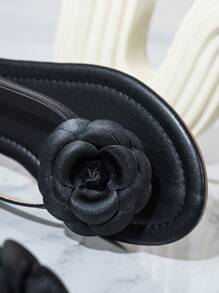 New Fashion Versatile Floral Design Comfortable Tie-Up Soft Sole Flat Sandals For Women, Suitable For Spring/Summer/Autumn Resort & Outdoor Wear - Black - View 5