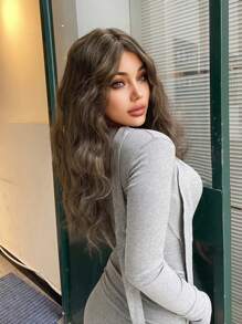 1-Piece Synthetic Heat Resistant Short Curly Hair Middle Part Wig Brown 22 Inches Full Machine Weave Daily Natural Realistic Wig - Brown - View 4