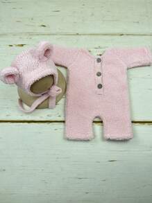 2 szt./zestaw czapka niedźwiedzia + kombinezon, strój do fotografii noworodkowej, rekwizyty do zdjęć dla niemowląt, pamiątka wzrostu niemowląt, akcesoria do zdjęć dla dzieci 0-1M