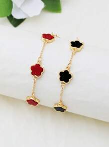 2 件/套时尚经典款黑色、白色、幸运草手链套装