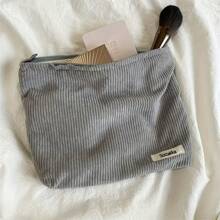 1pc Corduroy Travel Makeup Bag With Zipper, Perfect For Beauty Essentials, Lipstick Bag, Women's Makeup Bag, Small Bag Storage Makeup Bag, Pencil Case Makeup Brush Holder, Toilet Bag, Makeup Bag Beach Bag,Toiletry Bag Back To School