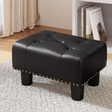 Small Tufted Foot Stool, Black Rivet Faux Leather Footrest With Plastic Legs, 9''H, Rectangle Foot Stools For Adult With Non-Slip Pads, Sofa Footstool For Living Room, Couch - Black - View 8