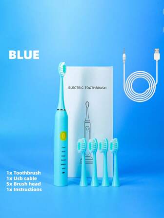 1Pc Electric Toothbrush With 5 Brush Heads For Adult,Usb Rechargeable,Ipx7 Waterproof,Travel Powered Toothbrush,6 Cleaning Modes With 2 Minutes Build In Smart Timer
