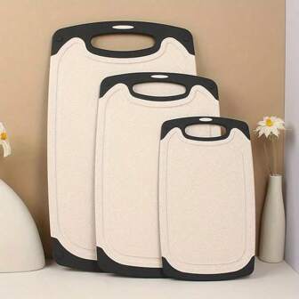 3 件套小麦秸秆切菜板套装，多尺寸蔬菜切菜板，带防滑手柄