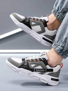 Men's Retro Gray Premium Minimalist Comfortable Low-Top Thick-Sole Shock-Absorbing Casual Sneakers, Streetwear Contrast Color Four Seasons High-Platform Front Lace-Up Outdoor Stylish Chunky Sneakers