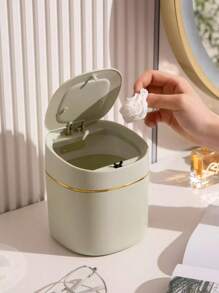 1PC Nordic Mini Tabletop Trash Can Household Kitchen Desk Trash Can With Lid Press Lid Debris Storage Clean Bin - Multicolor - View 1