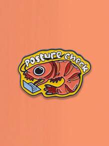 1PC New Creative Red Magic Shrimp Lobster Brooch, Ocean Biology English Letter POSTURE CHECK, Collar Badge, Jewelry Gift For Friends
