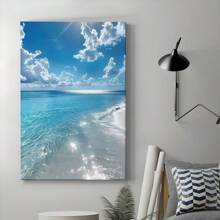 1pc Framed Canvas Poster, Beach Wall Art Paintings, Landscape Wall Art, Ocean Wall Art, Nature Wall Art, Ideal Gift For Bedroom Living Room Corridor, Wall Art, Wall Decor, Room Decoration