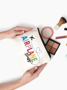 Bolsa portátil estampada con motivos de "cosas de avión" en multicolor - de poliéster con cremallera y sin forro, con anilla - ideal para guardar pasaportes, teléfonos y talla grande, para viajes, la escuela y artículos esenciales, bolsa de viaje, bolsa de cosméticos