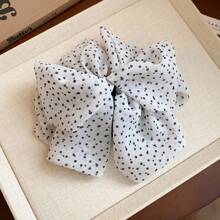 1pc Asymmetrical Polka Dot Mesh Bow Hair Clip - White - View 2