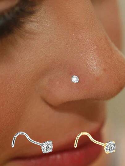 Single One Nose Rings S925 Sterling Silver Four Claw Zirconia Lip Nail Nose Ring Personalized Earrings Puncture Jewelry