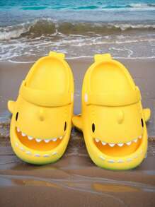 1 Đôi Dép Sandal EVA Mềm Chống Trượt Họa Tiết Cá Mập Hoạt Hình Thời Trang Trẻ Em, Màu Trơn, Giày Đi Biển Thích Hợp Cho Bé Trai Và Bé Gái Mặc Ngoài Trời - Màu vàng - Xem 2