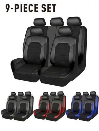 Luxury Leather & Breathable Mesh Car Seat Covers, Universal Size Fit For 5-Seat/2-Seat Vehicles
