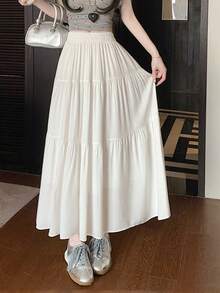 Summer Stylish Ruched Patchwork Flared Skirt - White - View 2