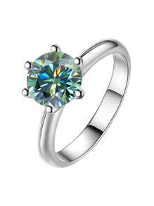 优雅的 0.5/1/2/3/5 克拉绿色莫桑石戒指，925 纯银，经典六爪，免费 GRA 证书，单枚戒指，适合订婚、周年纪念、生日礼物，附赠礼品盒 - 綠色 - 查看 11