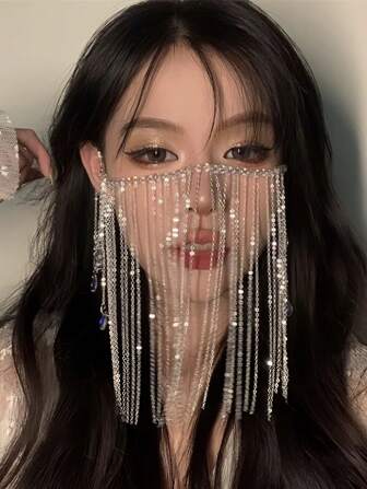 1pc Elegant Women Face Veil Jewelry With Tassel, Exquisite Gift For Party, Wedding, Banquet, Prom Facial Jewelry Accessory