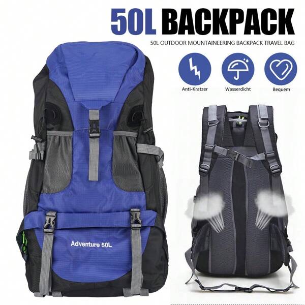50L Wasserdichter Rucksack, Berg Umhängetasche, Ergonomisches Design Wanderrucksack, Verschleißfester Outdoor-Rucksack, Komfortabel für Bergsteigen, Camping, Reisen, Radfahren