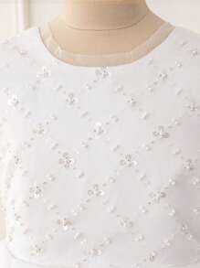 Tween Girls White Backless Trailing Bridesmaid Wedding Party Dress, Elegant Pageant Birthday Party Prom Graduation Formal Gown - White - View 5