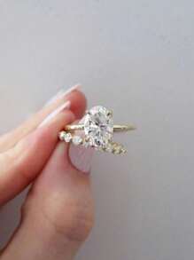 2pcs/Set Luxury Elegant Oval Shape Ring Set For Women Wedding Engagement Party Festival Jewelry Accessories(No Box)