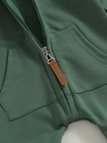 Monos de otoño para bebés, niños y niñas, de manga larga, de color liso, con cremallera y capucha, para recién nacidos - Verde - Ver 5