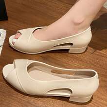 Sandalias de tacón abierto de unicolor versátiles y minimalistas de moda 2025, zapatos formales cómodos para mujer - Blanco - Ver 4