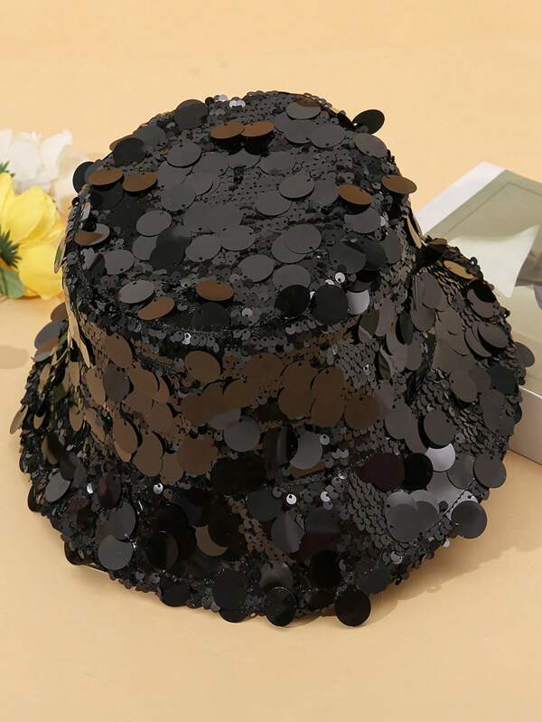 1 pieza Sombrero de cubo decorado con lentejuelas, sombrero de cubo con protección solar de colores de moda para hombres, primavera y otoño