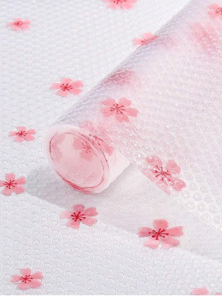 1卷加厚樱花图案厨房橱柜层垫，无粘性抽屉垫，防滑橱柜垫，可水洗EVA冰箱垫，易裁剪冰箱垫
