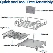 TOOLF Expandable Dish Rack Dish Drying Rack For Kitchen Counter Foldable Dish Dryer Rack Stainless Steel Dish Drainer Racks With Cutlery Holder Collapsible Dish Drying Racks Large Size Gray - 灰色1 - 查看 7