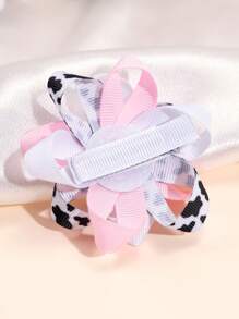 2PCS Girls Cow Flower Hair Clips, Cute Cow Hairpins For Girls, Exquisite Polyester Grosgrain Ribbon Hair Clips For Daily, Hair Accessories