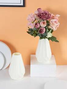 1PC Minimalist Solid Color Flower Vase, Suitable For Living Room And Balcony Decoration, Plastic Flower Vase, White Ceramic Look Flower Vase,Mother's Day Gifts, Birthday Bifts, Graduation Season Gifts,Wedding Season, Nordic White Plastic Vase Unbreakable Vase For Tulips Flower Arrangement Home Decor Table, Shelf Bookshelf, Mantel, Entryway And Centerpieces Decoration
