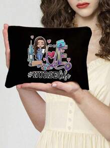 多功能帆布拉链药包，带彩色医疗印花，护士主题化妆包 - 轻质无味涤纶旅行洗漱包