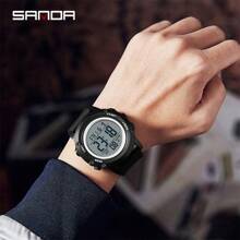 SANDA. Montre homme d'alarme SANDA, montre de mode électronique, montre de sport outdoor, montre de luxe multifonctionnelle étanche 5 bars, montre numérique LED