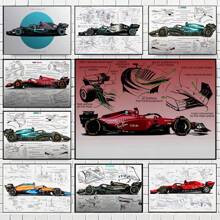 1 pièce/3 pièces Affiches d'art mural en option Cadre Pop Design de course Dessin F1 Cadeau de course cool garçon Décoration Offre Impression sur canevas d'affiche Peinture vintage Fond de chambre à coucher bar Décoration intérieure populaire