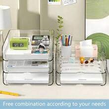 2 件可堆叠信件托盘纸张整理器透明办公桌文件整理器适用于学校办公室家庭，桌面存储架文件整理器用于书籍报纸和杂志 - 無色 - 查看 3