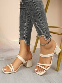 Sandalias con tiras para mujer, diseño de tacón alto grueso, sexy, simple, elegante y cómodo, versátil