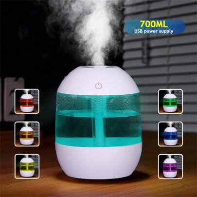 1pc Quiet 700ML Desktop Humidifier With Color Night Light - Continuous Misting, USB Powered, Suitable For Bedroom And Various Room Types, Bedroom Humidifier, High Mist Volume, Quiet Ambience Gifts Birthday Graduation