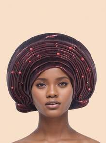 1pc European And American Retro British Felt Headband Hat Women's Derby Headdress With Flowers Women's Soft Beret Elegant Beaded African Car Gel Headband, Hand Layered Shiny Fabric Headband, Bohemian Style Traditional Wedding And Party Special Occasions Headdress - Multicolor - View 13