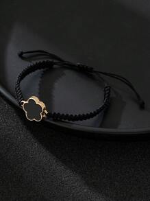 1 件时尚商务幸运五叶草吊坠男士编织手链，生日礼物 - 黑色 - 查看 4