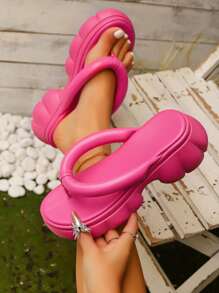 New Women Sandals Thong Slippers Platform Thick Bottom Wedge Heels Beach Vacation Party Home Outdoor Soft Comfortable Non-Slip Dual Purpose Flip Flops