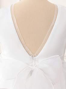 Tween Girls White Backless Trailing Bridesmaid Wedding Party Dress, Elegant Pageant Birthday Party Prom Graduation Formal Gown - White - View 8