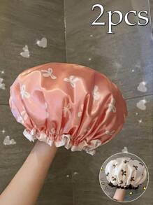2 PIEZAS Gorro de satén lujoso y sedoso con cordón ajustable - Gorro protector de cabello ligero para comodidad durante toda la noche, cuidado del cabello y ducha - Ideal para mujeres y hombres, decoración del hogar y del baño, decoración de otoño, vuelta al colegio